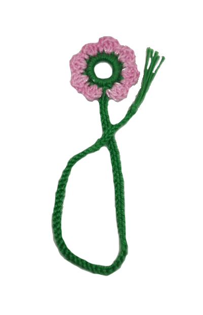 Marcador Crochet - Flor Cor de Rosa e Verde Clara