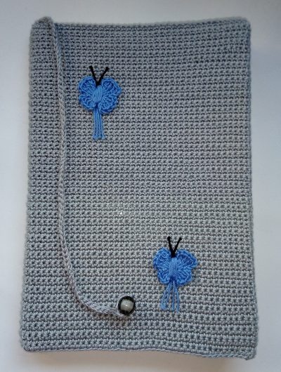 Capa de agenda/livro em crochet (cinzento)